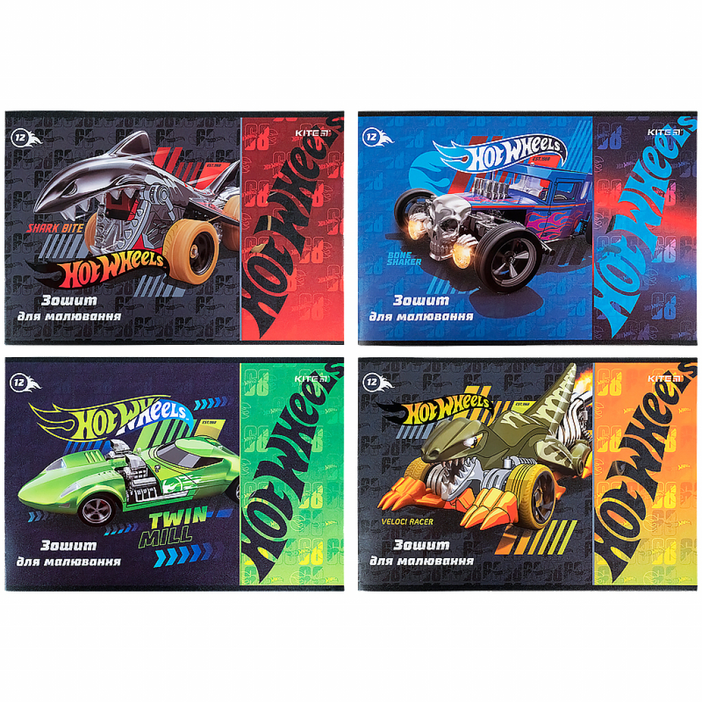 Альбом для малювання Kite Hot Wheels скоба 12 аркушів 4 дизайни (HW21-241) - зображення 1