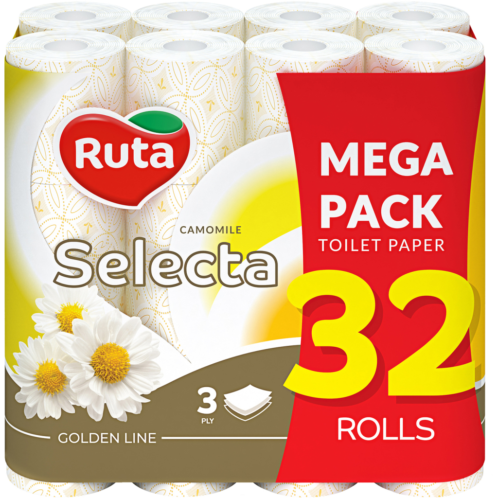 Туалетний папір Ruta Selecta з ароматом ромашки 3 шари 32 рулони (4820202894834) - зображення 1
