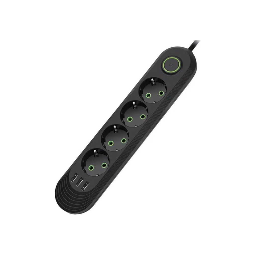 Мережевий фільтр живлення Voltronic F04U, 4роз EU, 3*USB Black (F04U-Black) - зображення 2