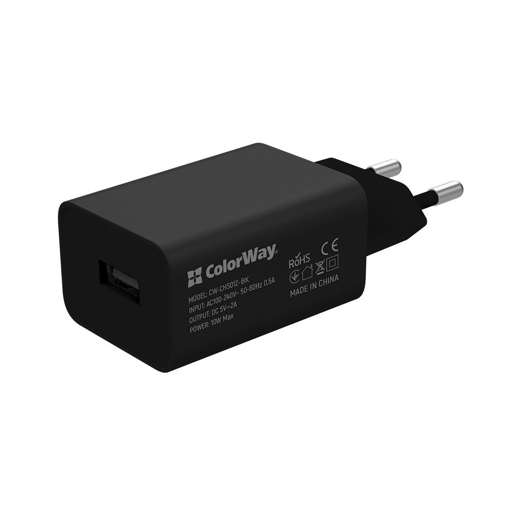 Зарядний пристрій ColorWay 1USB AUTO ID 2A (10W) black (CW-CHS012-BK) - зображення 1