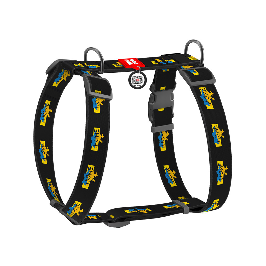 Шлея для собак WAUDOG Nylon анатомічна H-подібна з QR-паспортом "Дім" пластиковий фастекс XL (323-0230) - изображение 1