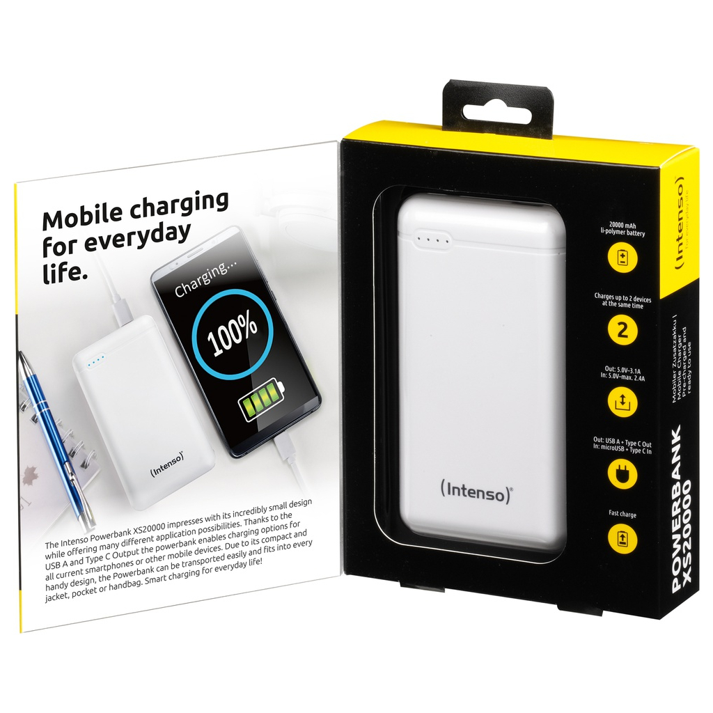 Батарея універсальна Intenso XS20000 20000mAh, USB Type-C USB-A, 5V, 3.1A, white (7313552) - зображення 5