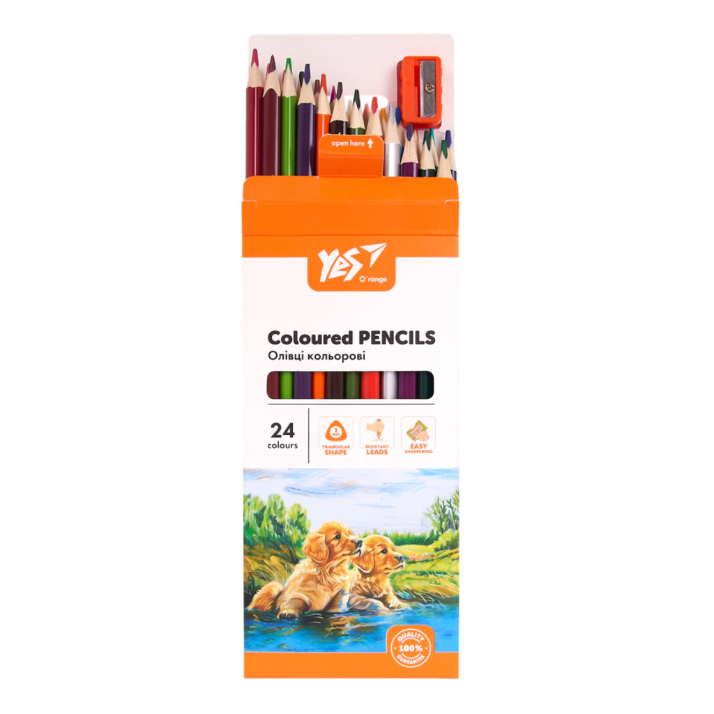 Олівці кольорові Yes Orange Line 24 кольорів з точилкою (290754) - изображение 4