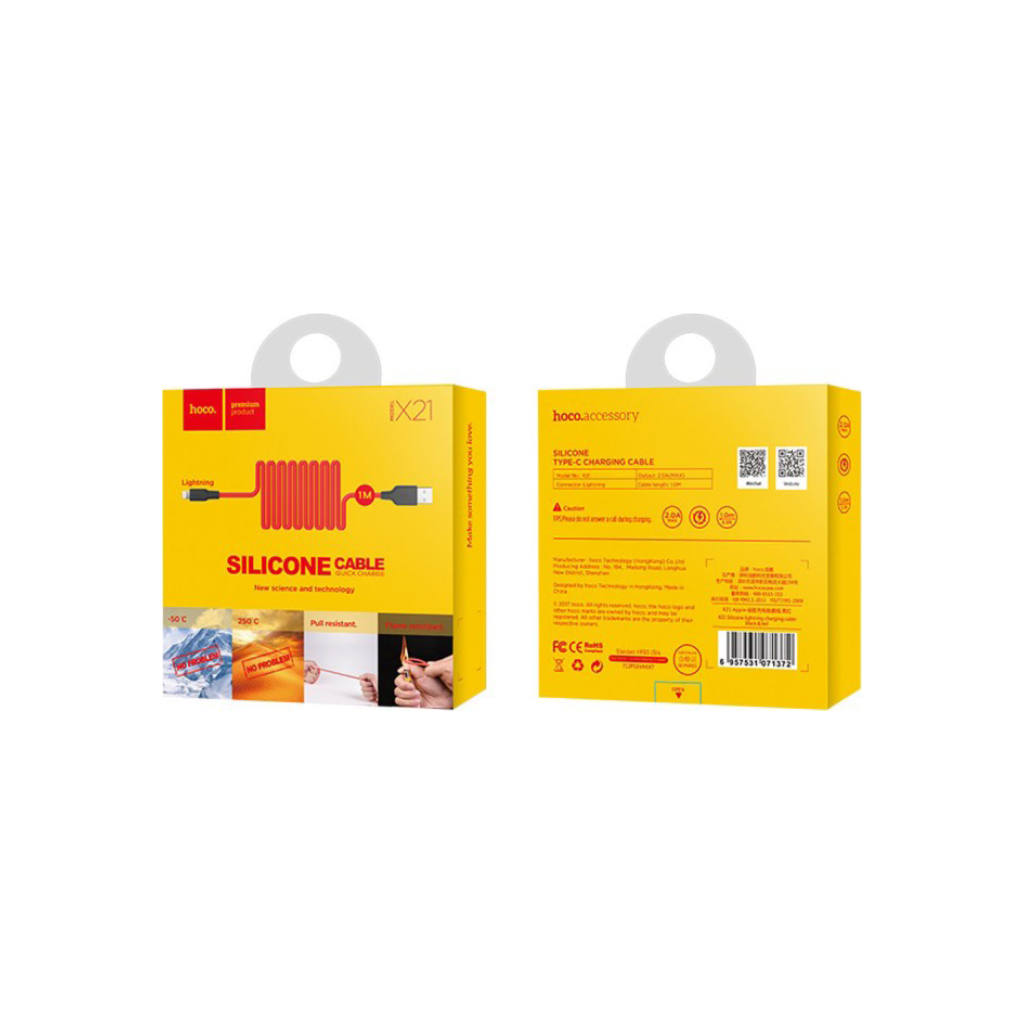 Дата кабель USB 2.0 AM to Lightning 1.0m 2A silicone X21 black+red HOCO (6957531071372) - зображення 3