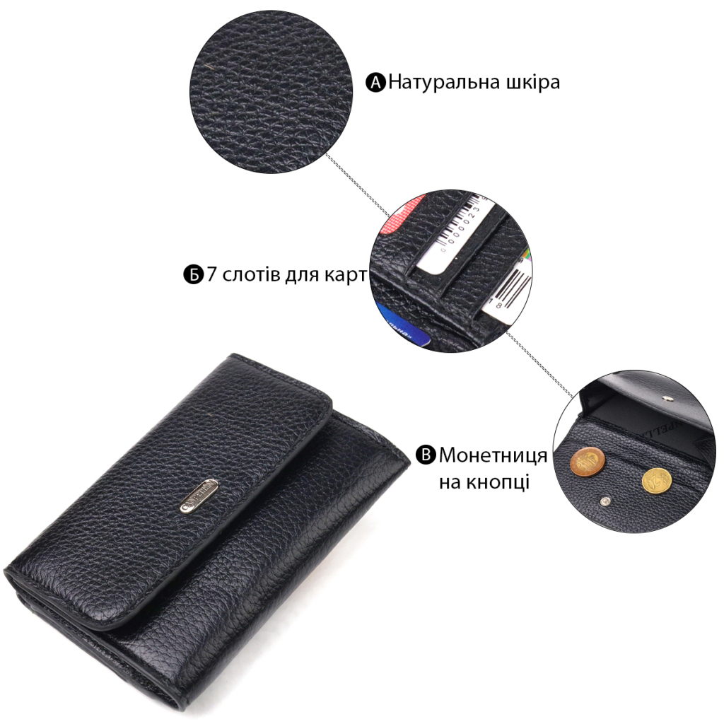 Гаманець Canpellini З натуральної шкіри флотар Чорний (21591) - зображення 4