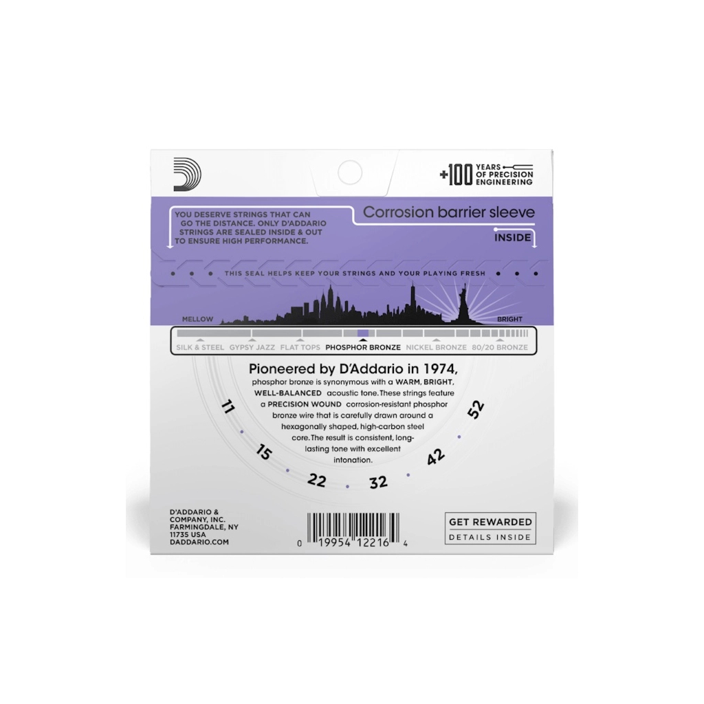 Струни для гітари D'Addario Phosphor Bronze Custom Light (11-52) (EJ26) - зображення 3