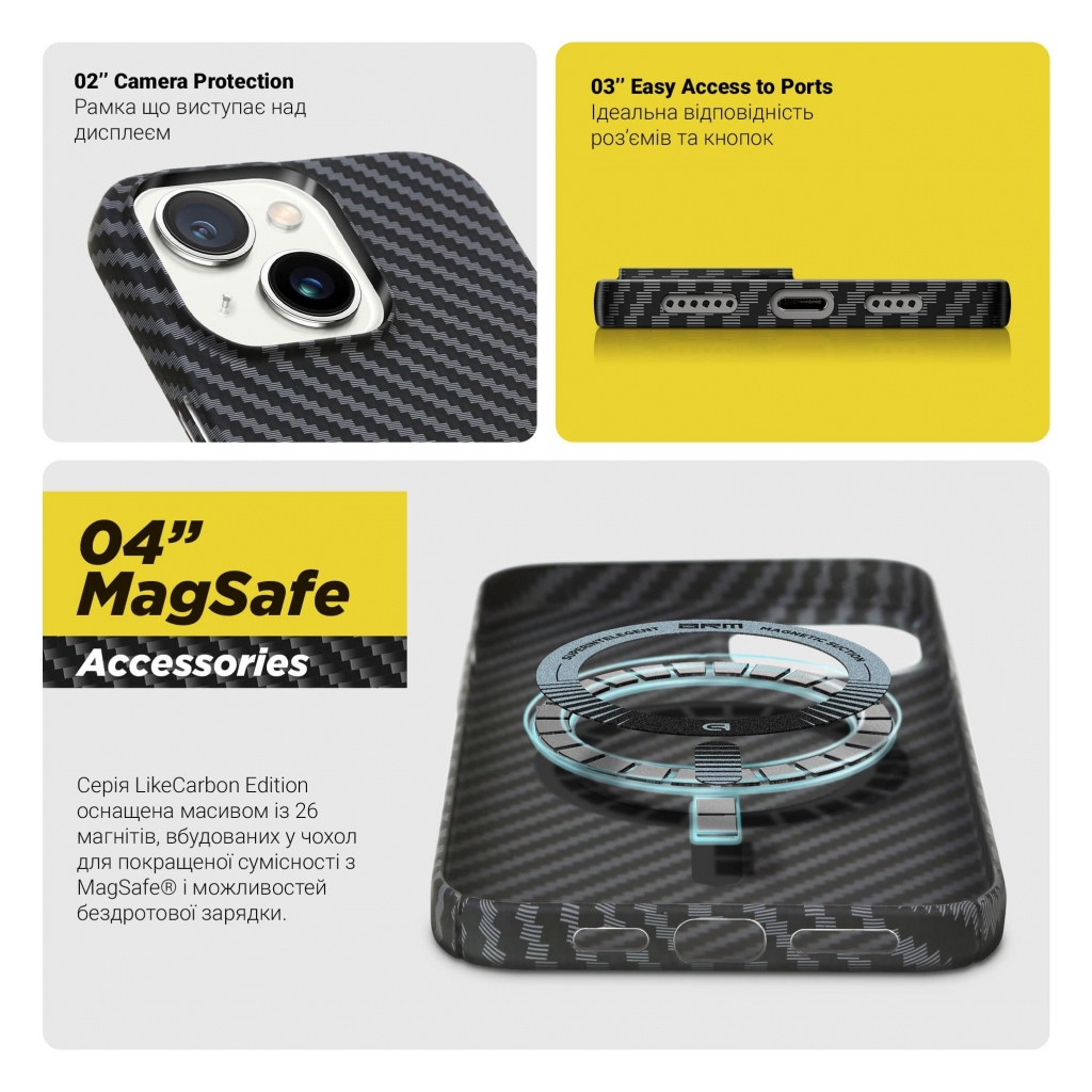 Чохол до мобільного телефона Armorstandart LikeCarbon MagCase Apple iPhone 15 Pro Black (ARM69290) - зображення 3