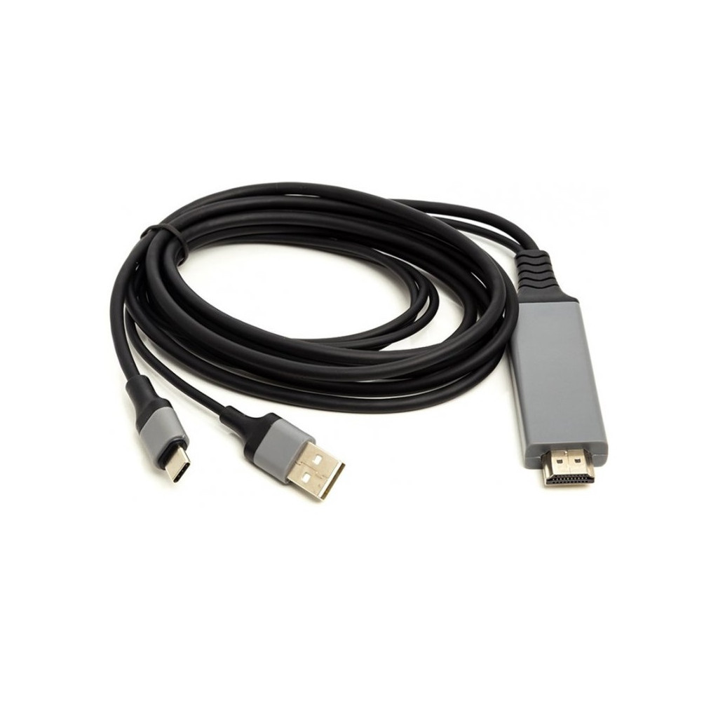 Кабель мультимедійний HDMI (M) to USB (AM) / Type-C (M) 1.0m PowerPlant (CA912025) - зображення 1