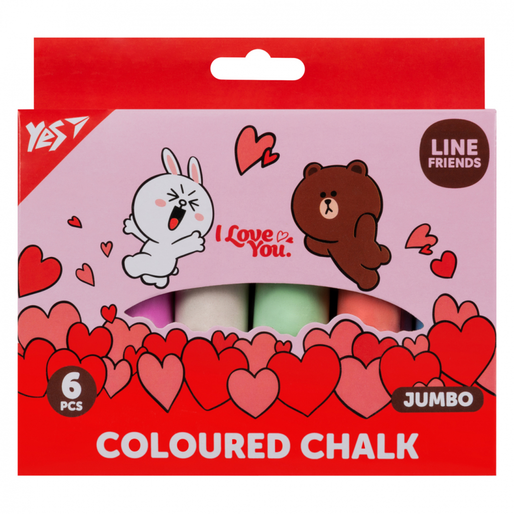Крейда Yes кольорова Line Friends 6 шт JUMBO (400496) - изображение 1