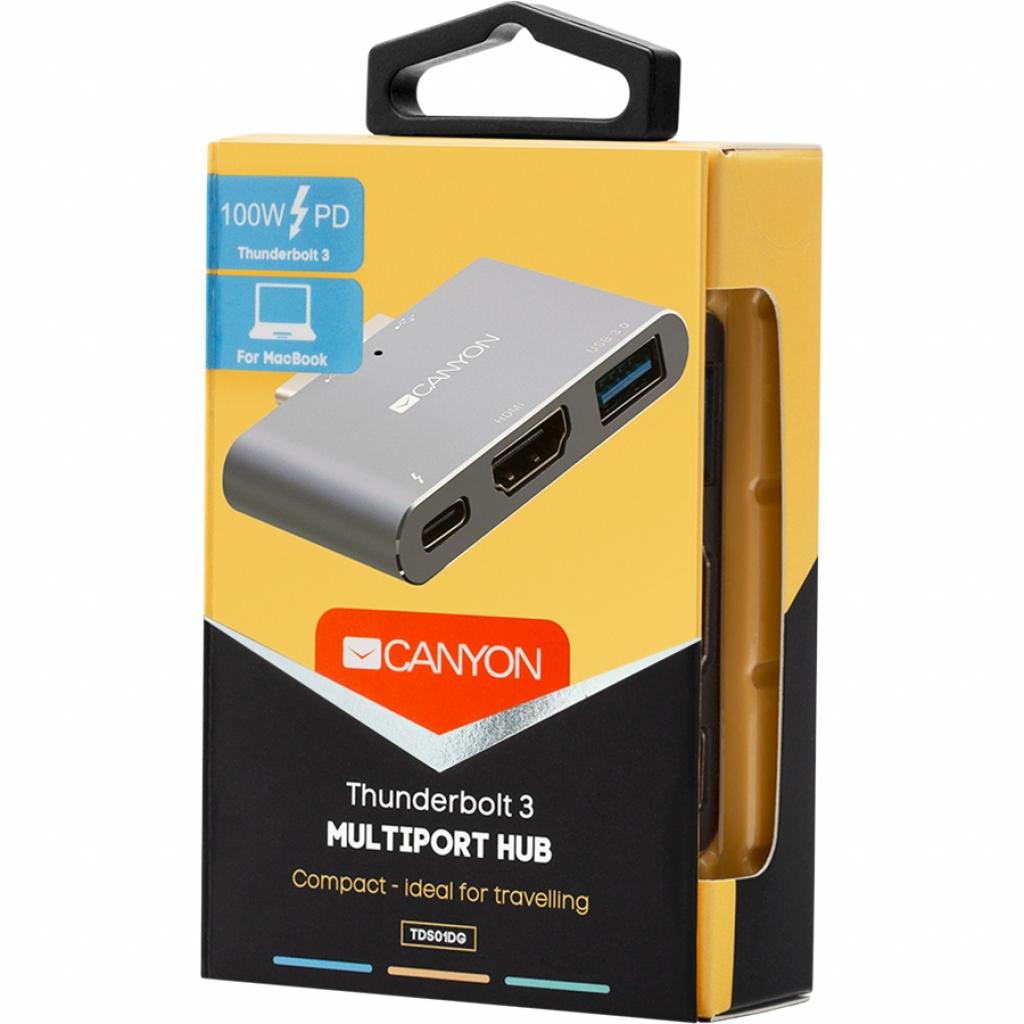 Порт-реплікатор Canyon Docking Station with 3 ports, Thunderbolt 3, Input 100-240V (CNS-TDS01DG) - зображення 4
