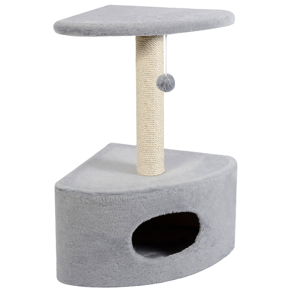 Дряпка (кігтеточка) для котів Природа Д11 з будкою кутова (сіра) (4820157403143) - зображення 1