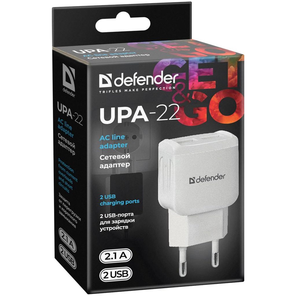 Зарядний пристрій Defender UPA-22 white, 2xUSB, 2.1A (83580) - зображення 3