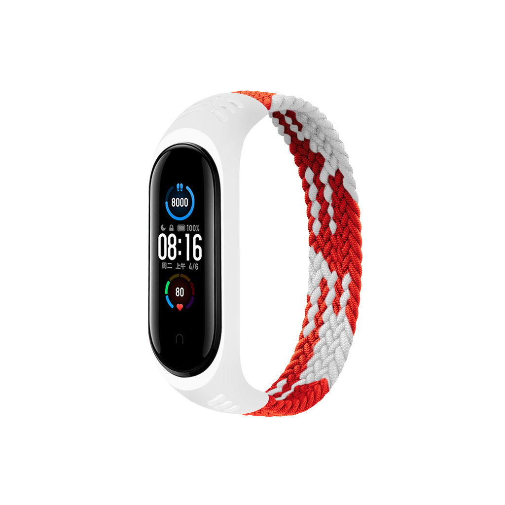 Ремінець до фітнес браслета BeCover Elastic Nylon Style для Xiaomi Mi Smart Band 5/6 (Size M) Red-White (706148) - зображення 1