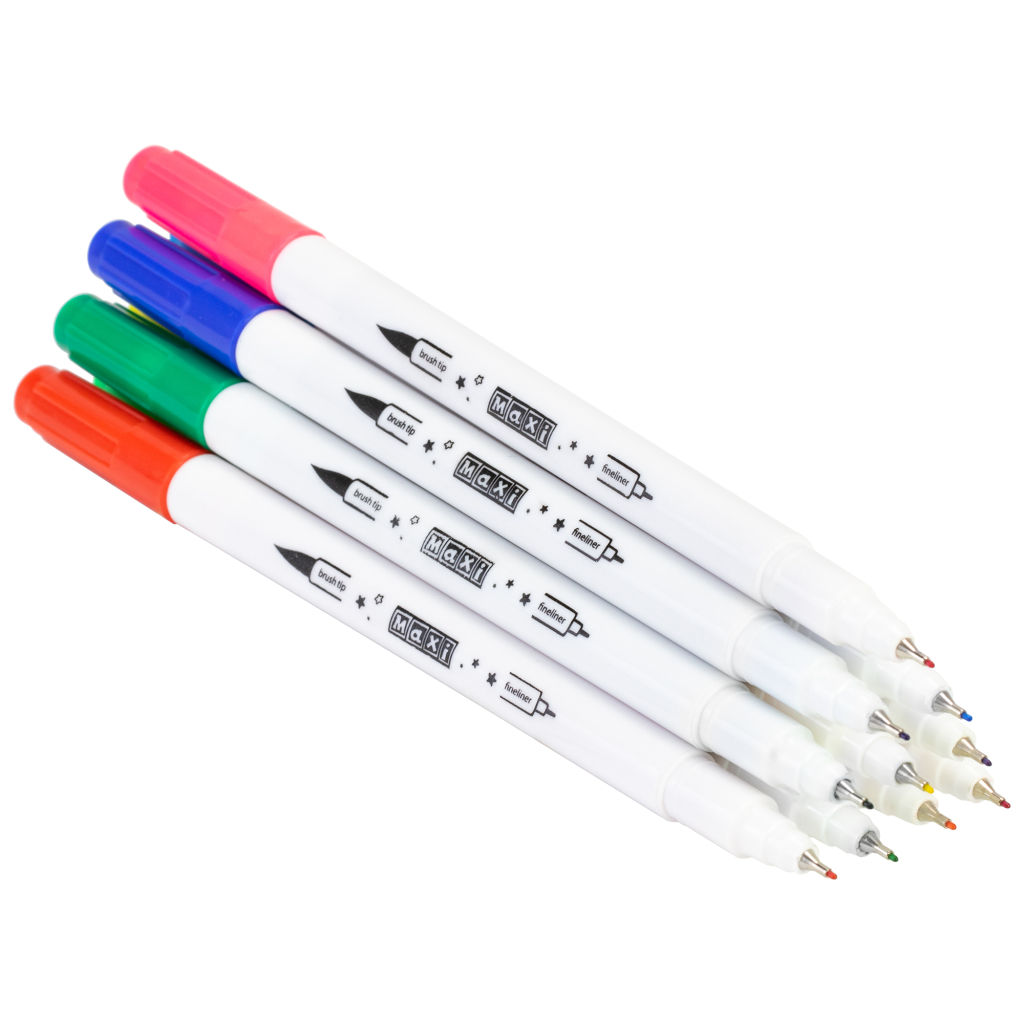 Фломастери Maxi пензлики BRUSH-TIPPED + лайнери 2в1, 12 кольорів, лінія 0,4-6 мм (MX15239) - изображение 3