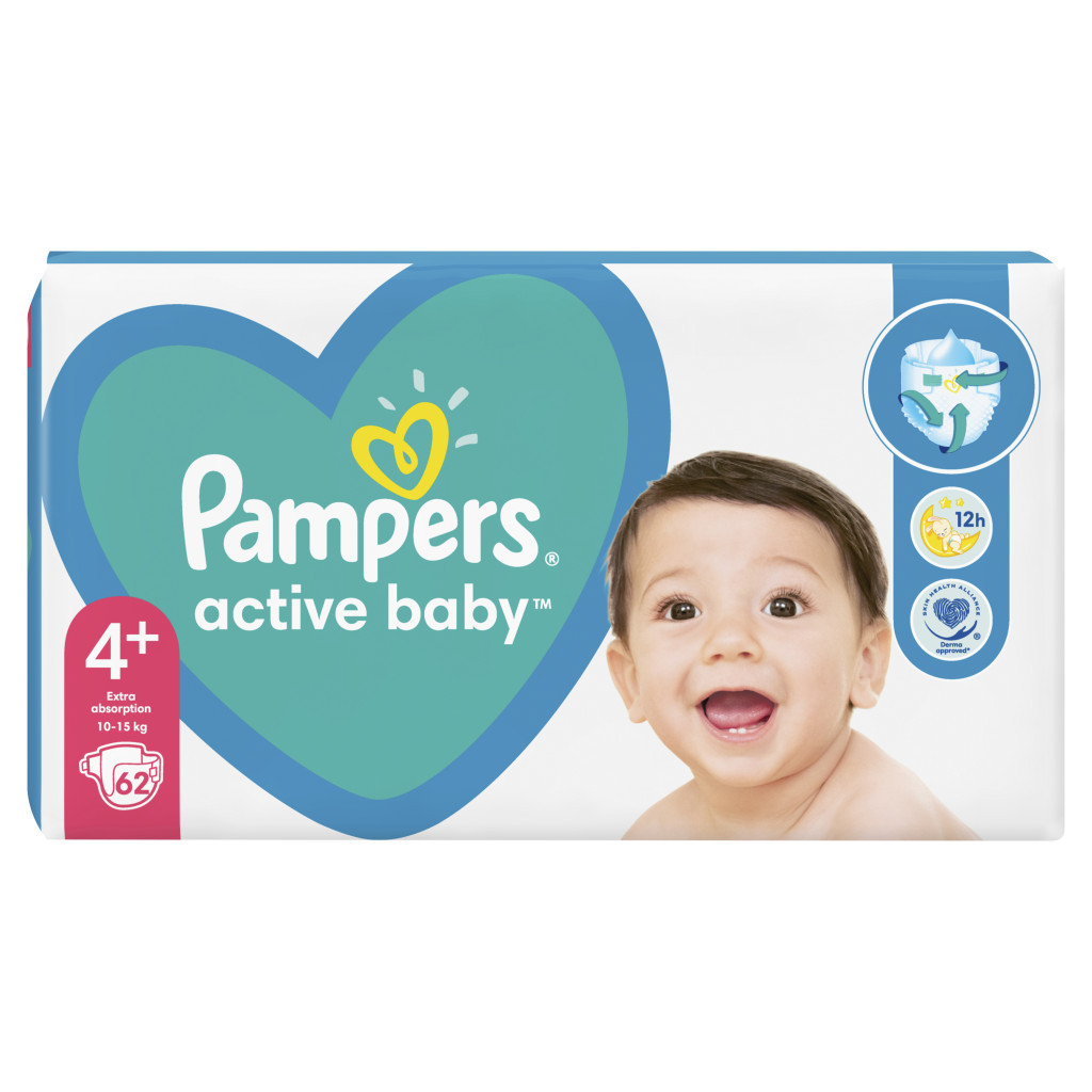 Підгузки Pampers Active Baby Maxi Plus Розмір 4+ (10-15 кг) 62 шт (8001090948335) - зображення 4