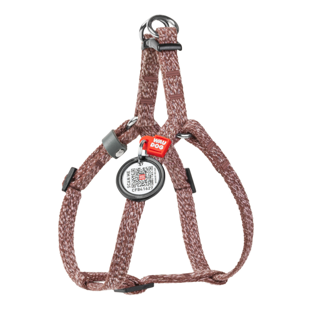 Шлея для котів WAUDOG Re-cotton з QR паспортом XS Ш 10 мм В=С: 28-40 см коричнева (16706) - зображення 1