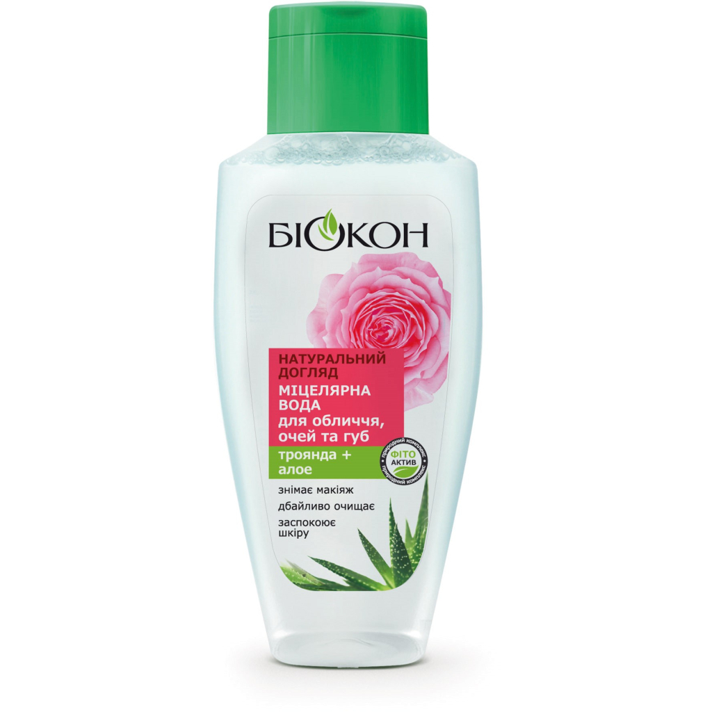 Міцелярна вода Біокон Натуральний догляд Троянда + Алое 215 мл (4820160035638) - зображення 1