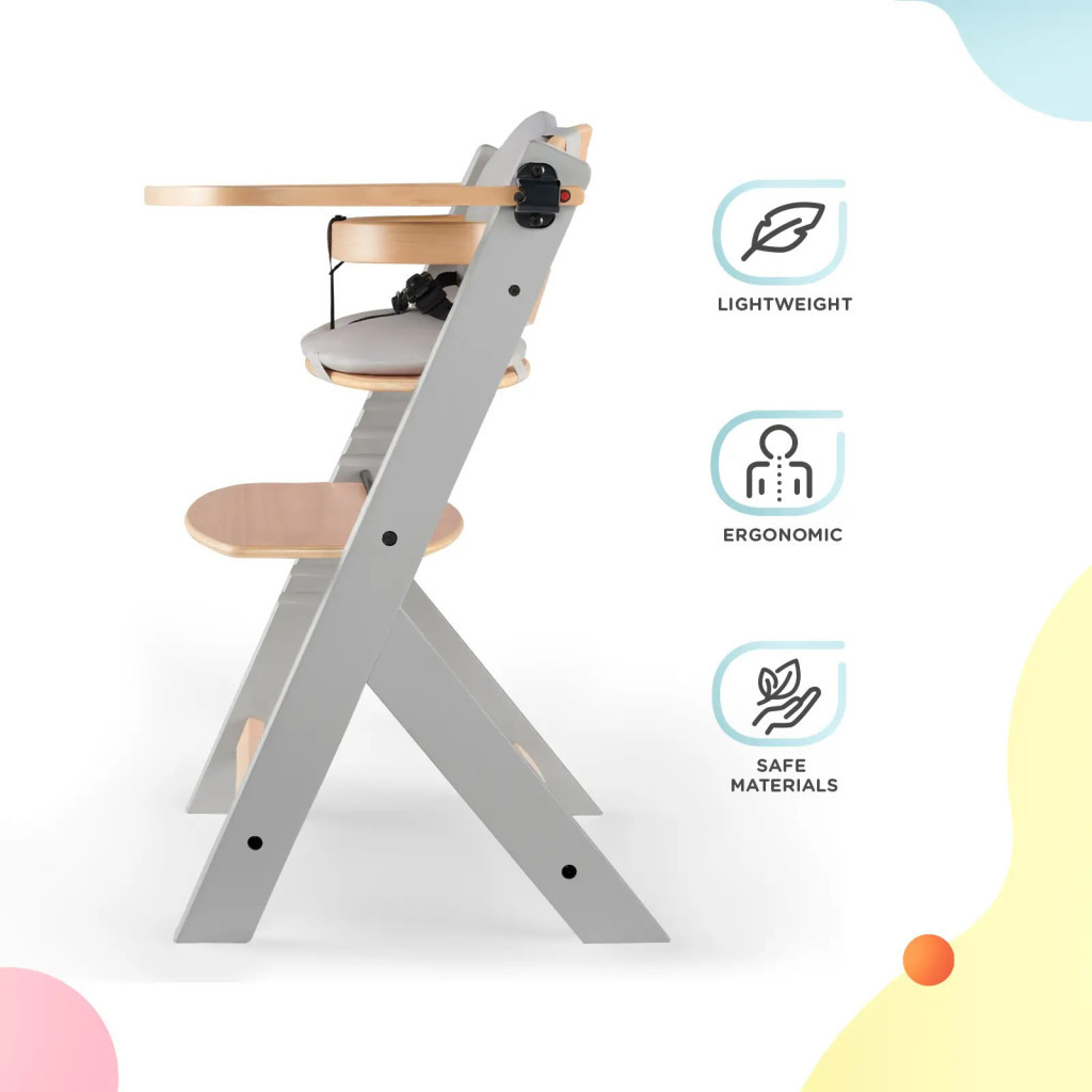 Стілець для годування Kinderkraft Enock Gray Wood з подушкою (5902533917259) - зображення 5