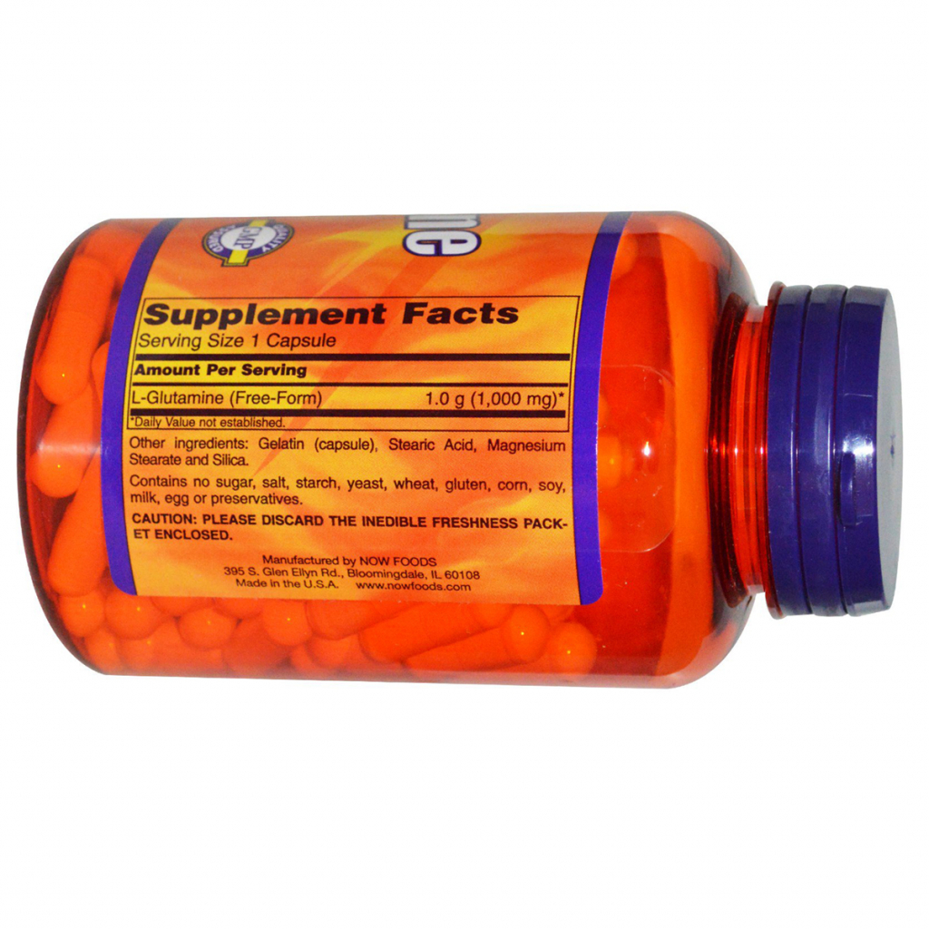 Амінокислота Now Foods Глютамін 1000 мг, L-Glutamine, Now Foods Sports, 120 каспул (NOW-00094) - зображення 2