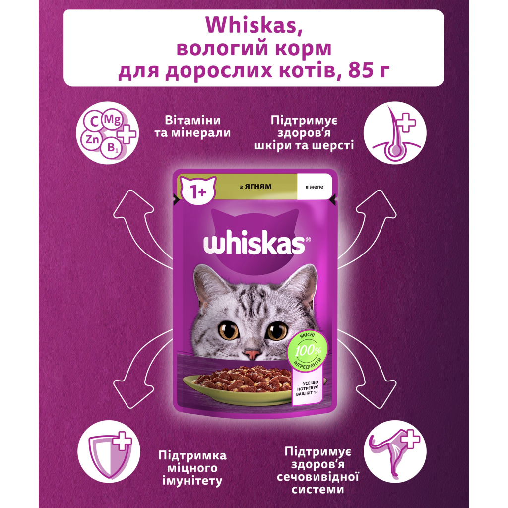 Вологий корм для кішок Whiskas Ягня в желе 85 г (5900951302176) - зображення 5