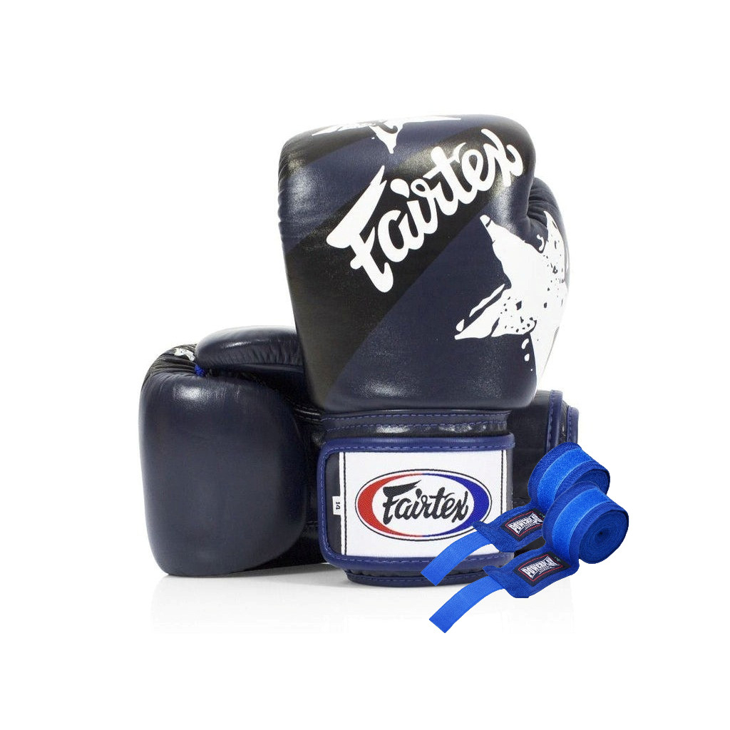 Боксерські рукавички Fairtex BGV1 Nation Print Blue 14 унцій (бинти в комплекті) (BGV1_Print_14oz_Blue) - зображення 1