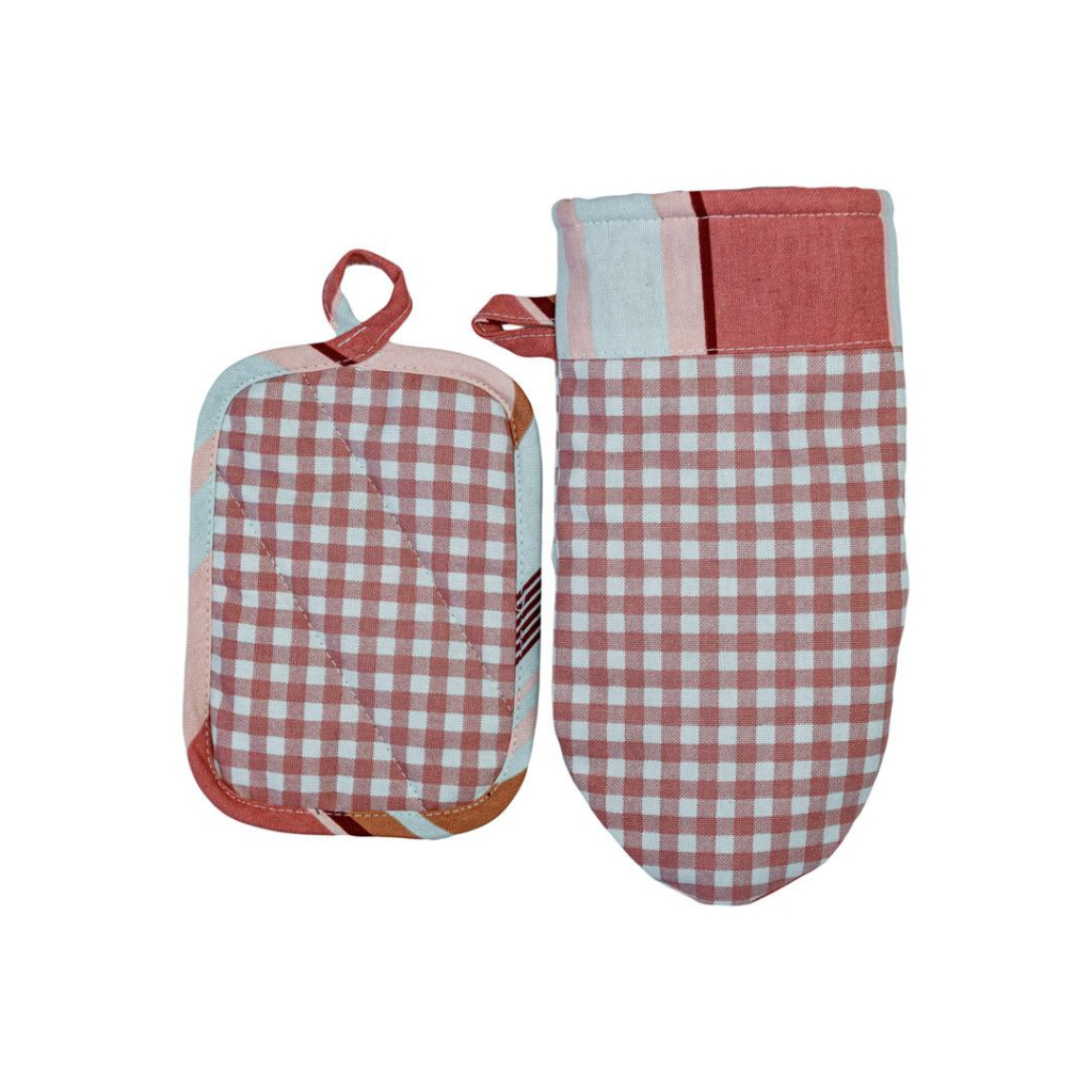 Кухонна прихватка Прованс Набір рукавиця 29х15 та прихватка 15х20 Коралова клітинка (035661) - изображение 5
