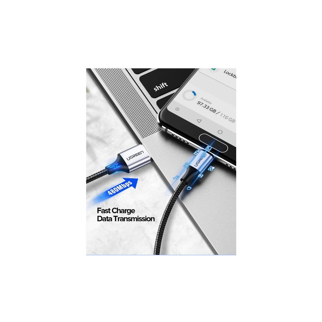 Дата кабель USB 2.0 AM to USB-C 1.5m US288 Aluminum Braid (Black) Ugreen (60127) - зображення 7
