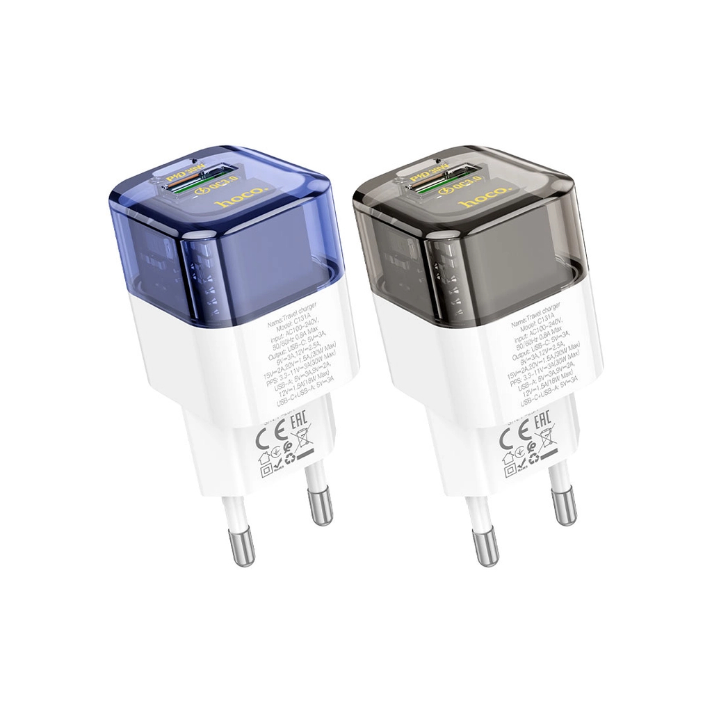 Зарядний пристрій HOCO C131A USB-C PD30W + 1xUSB QC3.0 transparent black (6942007609821) - зображення 3