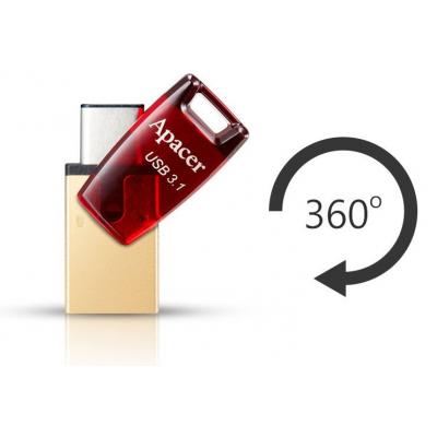 USB флеш накопичувач Apacer 64GB AH180 Red Type-C Dual USB 3.1 (AP64GAH180R-1) - зображення 5