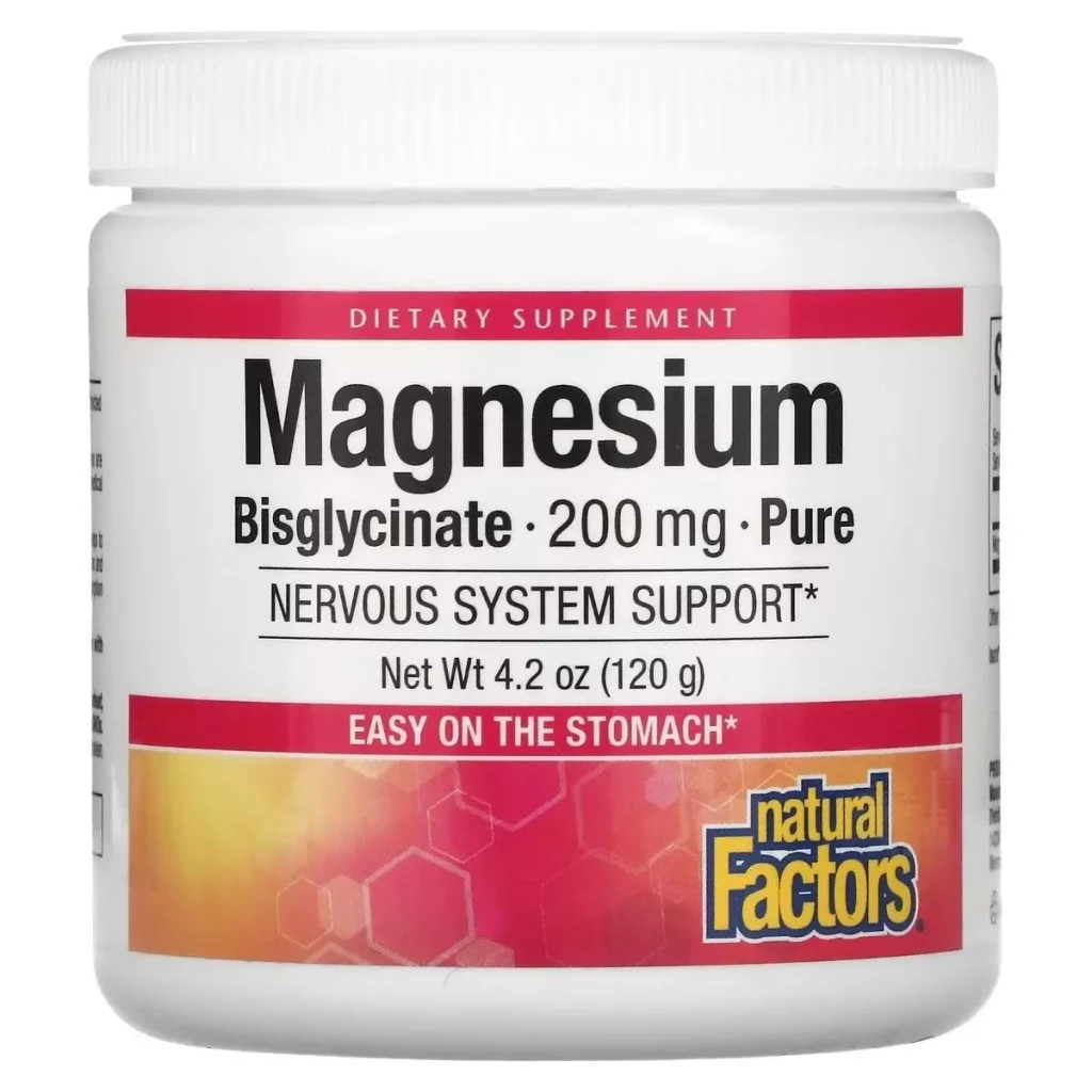 Мінерали Natural Factors Магній Бісгліцинат у порошку, 200 мг, Magnesium Bisglycinate, Pure, 120 (NFS-01642) - зображення 1