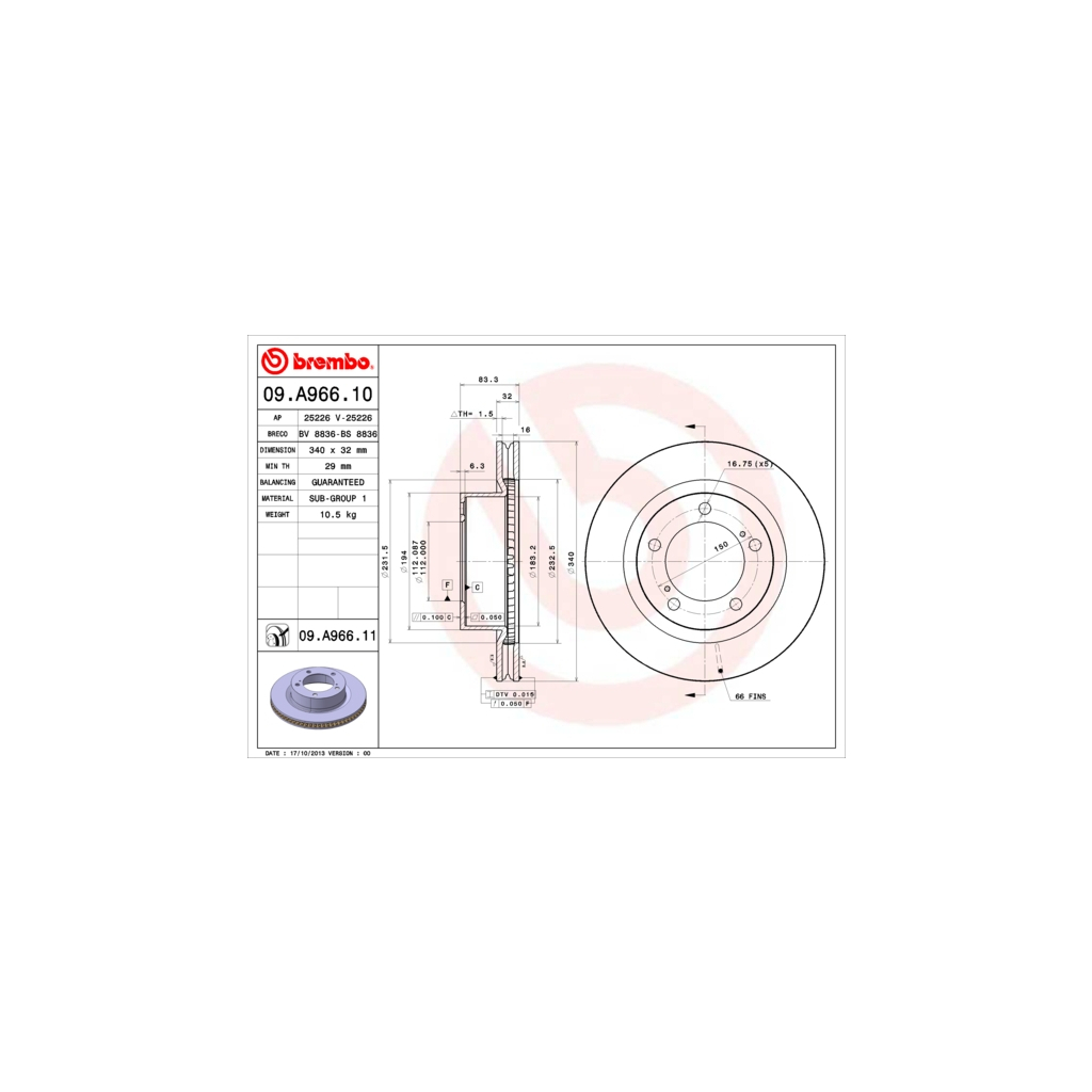 Гальмівний диск Brembo 09.A966.11 - зображення 1