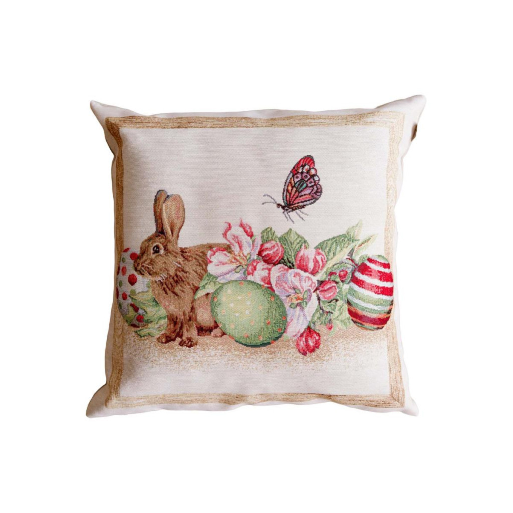Наволочка Прованс гобеленова декоративна Зайчик з писанками і квітами Веснянка 45х45 см (034266) - зображення 1
