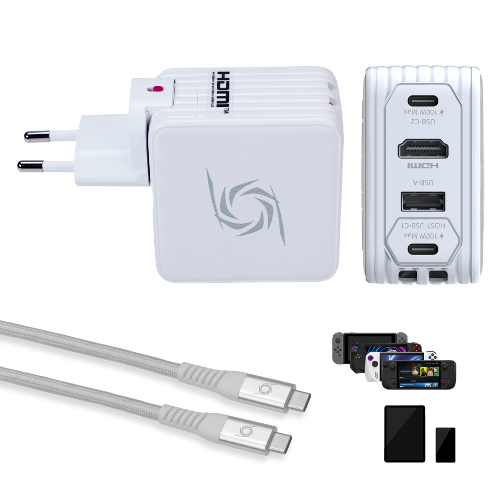 Зарядний пристрій AVerMedia GC313 CORE GO 100W 2хUSB-С 1хUSB-A 1xHDMI white (40AAGC313AWP) - изображение 1