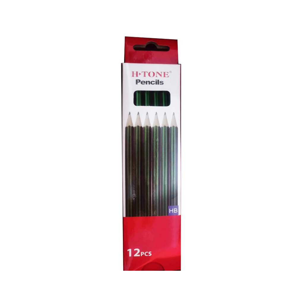 Олівець графітний H-Tone НВ, з гумкою, чорний із зеленим, уп. 12 шт (PENCIL-HT-JJ30128) - изображение 2