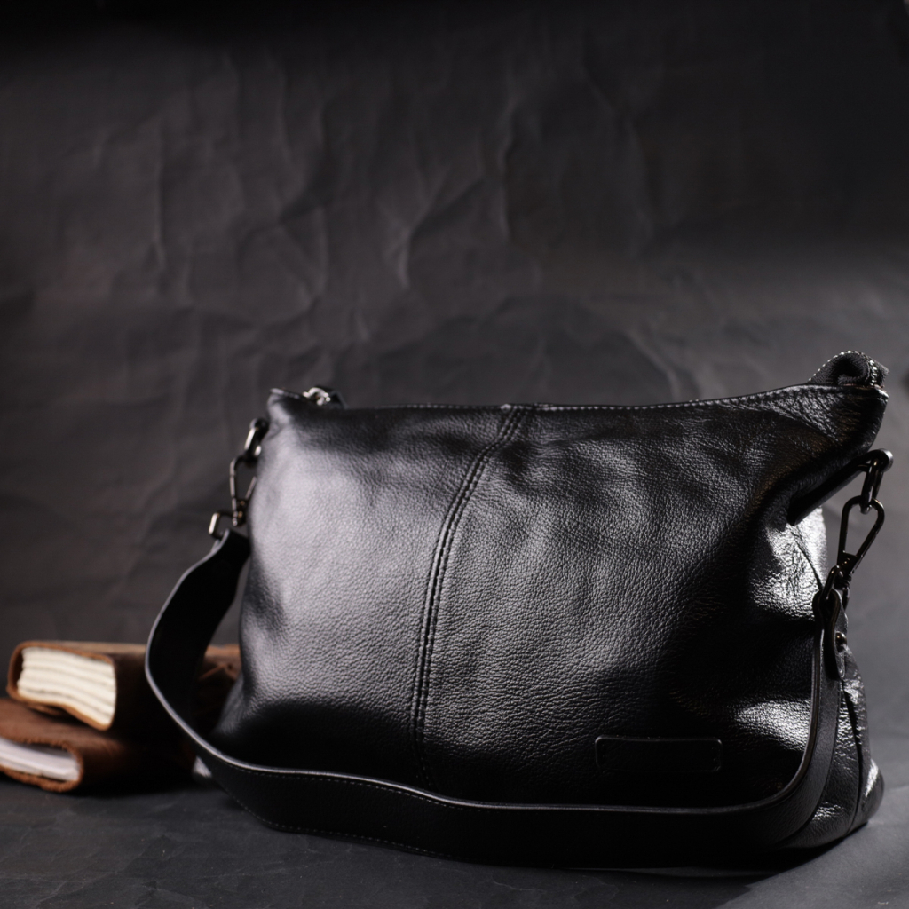 Сумка Vintage Шкіряна жіноча з двома знімними ременями Чорна (22379) - зображення 9