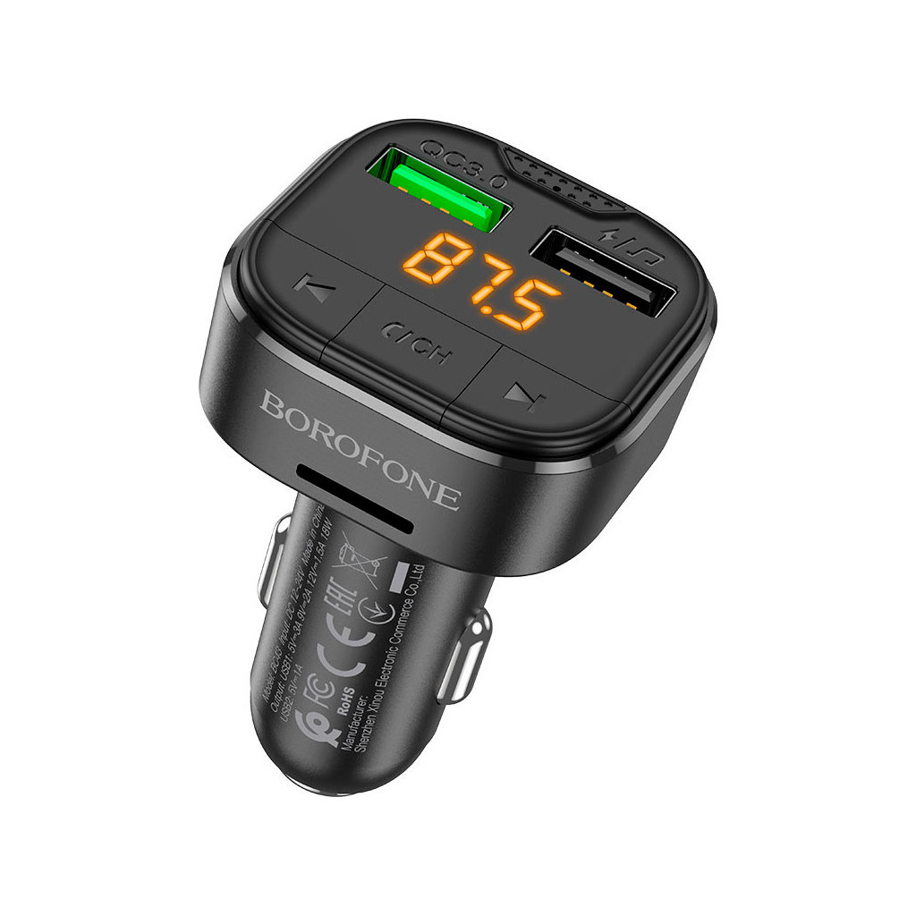 FM модулятор BOROFONE BC43 Flash 2 x USB Black (BC43B) - зображення 1