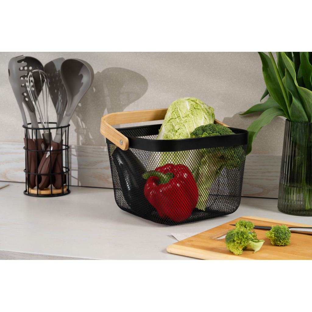 Фруктовниця Ardesto Midori з ручкою 25х24.5х18см, метал, дерево, чорний (AR0901B) - зображення 2