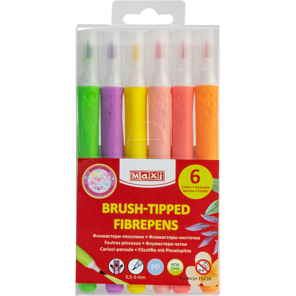 Фломастери Maxi пензлики BRUSH-TIPPED Jumbo, 6 пастельних кольорів, лінія 0,5-6 мм (MX15238) - зображення 1