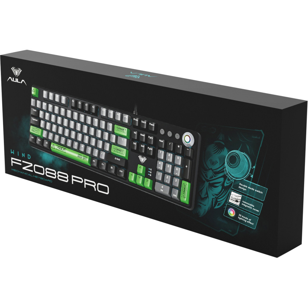 Клавіатура Aula F2088 PRO Plus 9 Green Keys KRGD Blue USB UA Black/Gray (6948391234892) - зображення 2