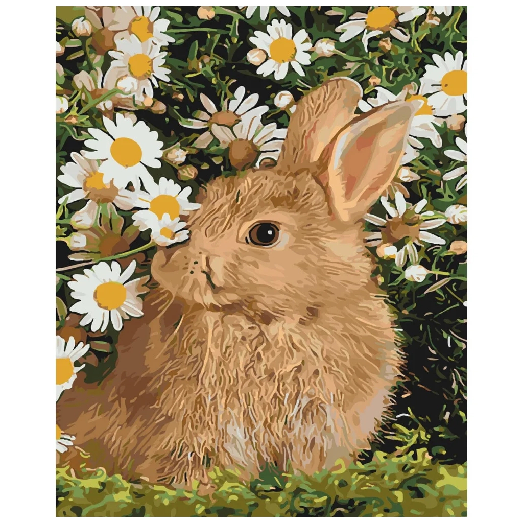 Картина по номерам Strateg Пухнастий зайка серед квітів 40х50 см (SY6080) - зображення 1