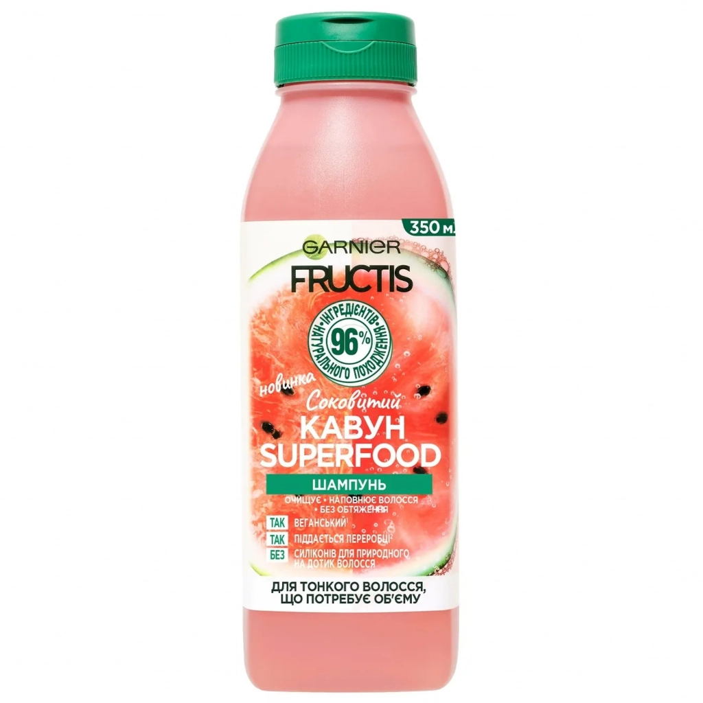 Шампунь Garnier Fructis Superfood Соковитий Кавун для тонкого волосся 350 мл (3600542389099) - зображення 1