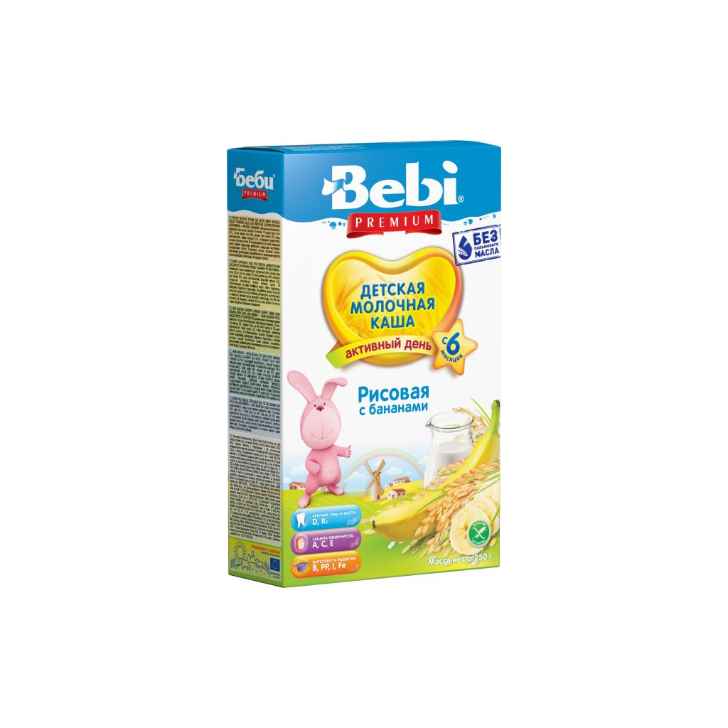 Дитяча каша Bebi Premium молочна Рисова з бананом +6 міс. 250 г (3838600217712) - зображення 1