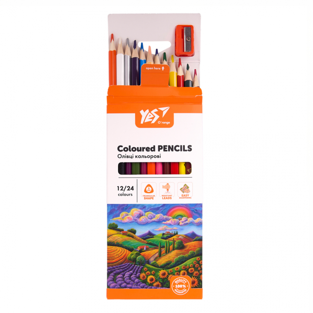 Олівці кольорові Yes Orange Line 12/24 кольорів з точилкою (290755) - изображение 4