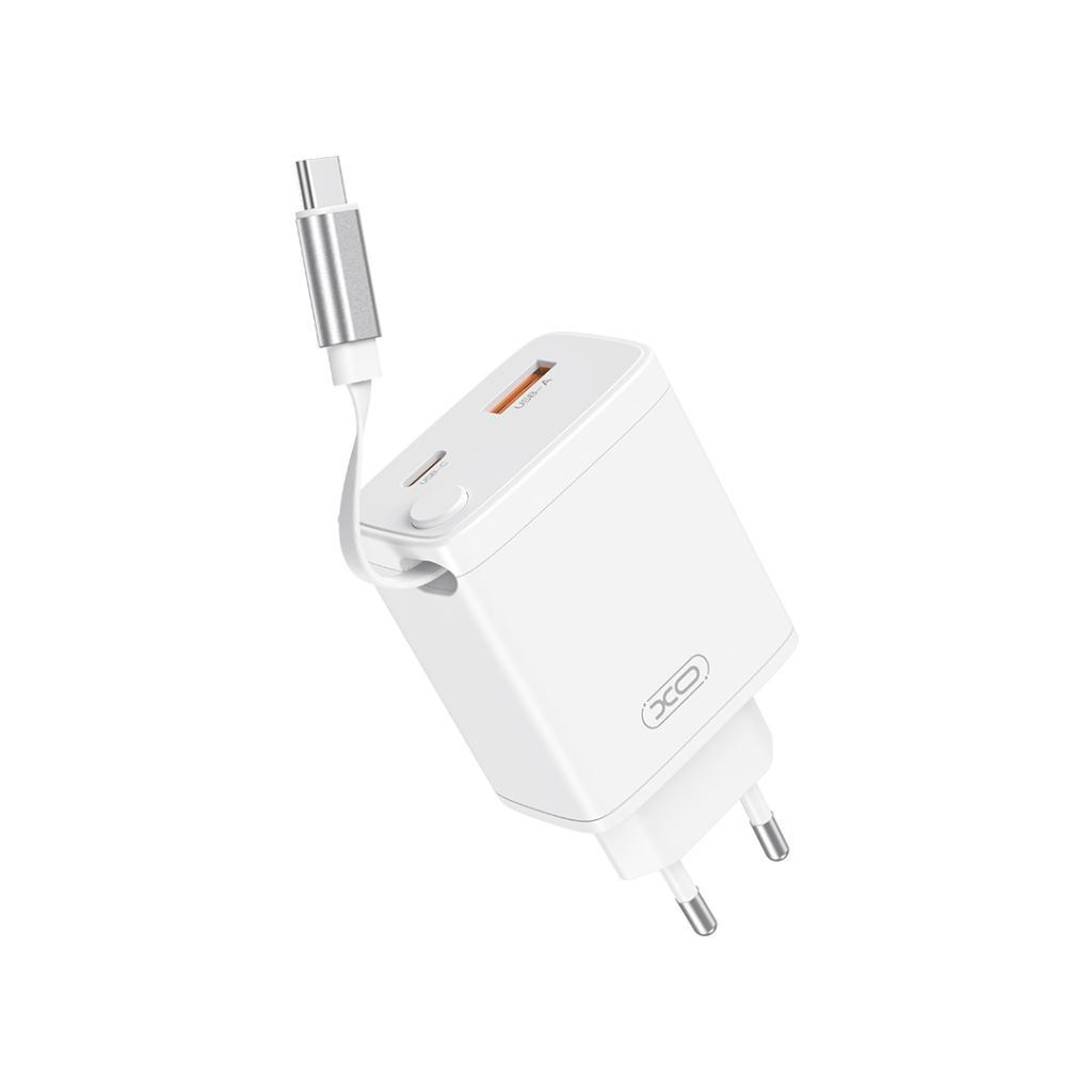 Зарядний пристрій XO 1xUSB-C + 1xUSB QC30W GaN + cable USB-C to USB-C white (XO-CE31) - зображення 1