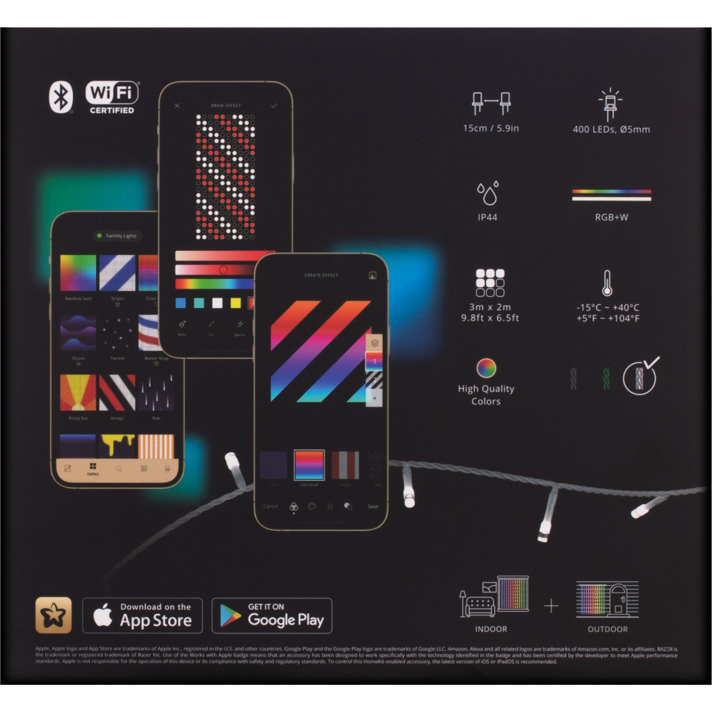 Гірлянда Twinkly Smart LED Curtain RGBW 400, Gen II, IP44, 1.45 х 2.1м, прозорий (TWW400SPP-TEU) - зображення 5