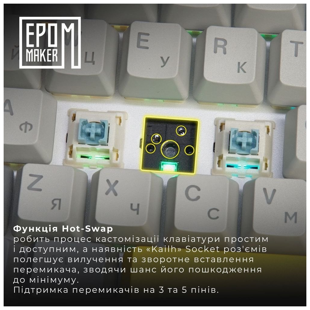 Клавіатура Epomaker EK68 65 Budgerigar V2 Switch Hot-Swap RGB Wireless/Bluetooth/USB UA Black (EK68-B-BV2) - зображення 7