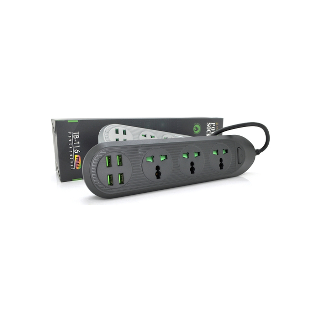 Мережевий фільтр живлення Voltronic TВ-Т16mini, 3роз, 4*USB Black (ТВ-Т16mini-Black) - зображення 2