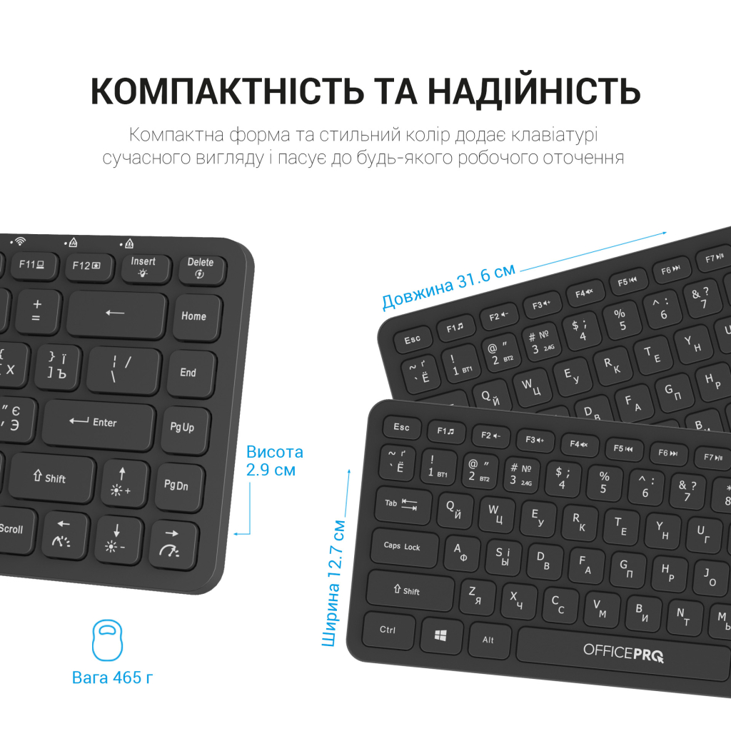 Клавіатура OfficePro SK790B Wireless/Bluetooth Black - зображення 7