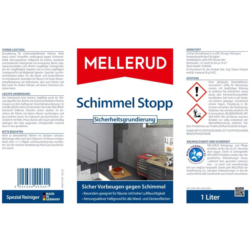 Рідина для чищення ванн Mellerud Ґрунтовка для захисту від грибка та плісняви 1 л (4004666009601) - зображення 5