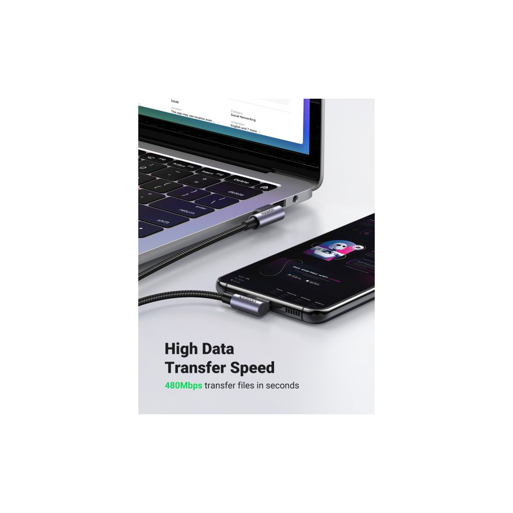 Дата кабель USB 2.0 AM to Type-C 1.0m US176 Both Angled 3A (Black) Ugreen (20856) - изображение 6